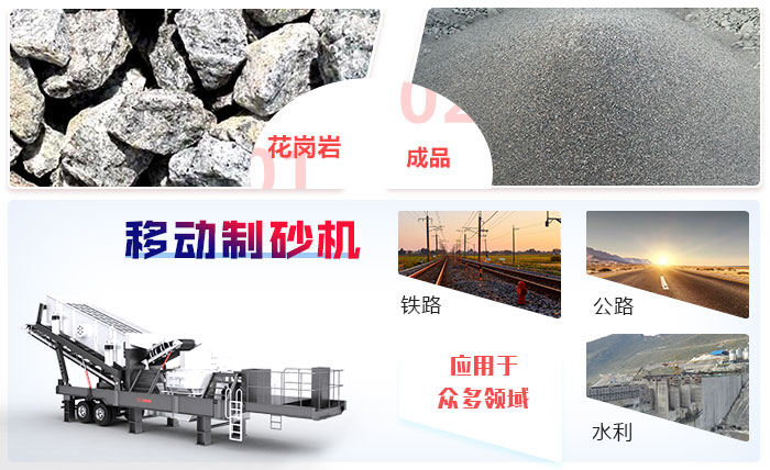 移動制砂機設(shè)備加工花崗巖，物料制砂前后
