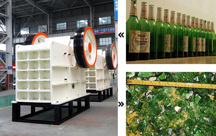 顎式破碎機粉碎玻璃，粉碎的比較粗